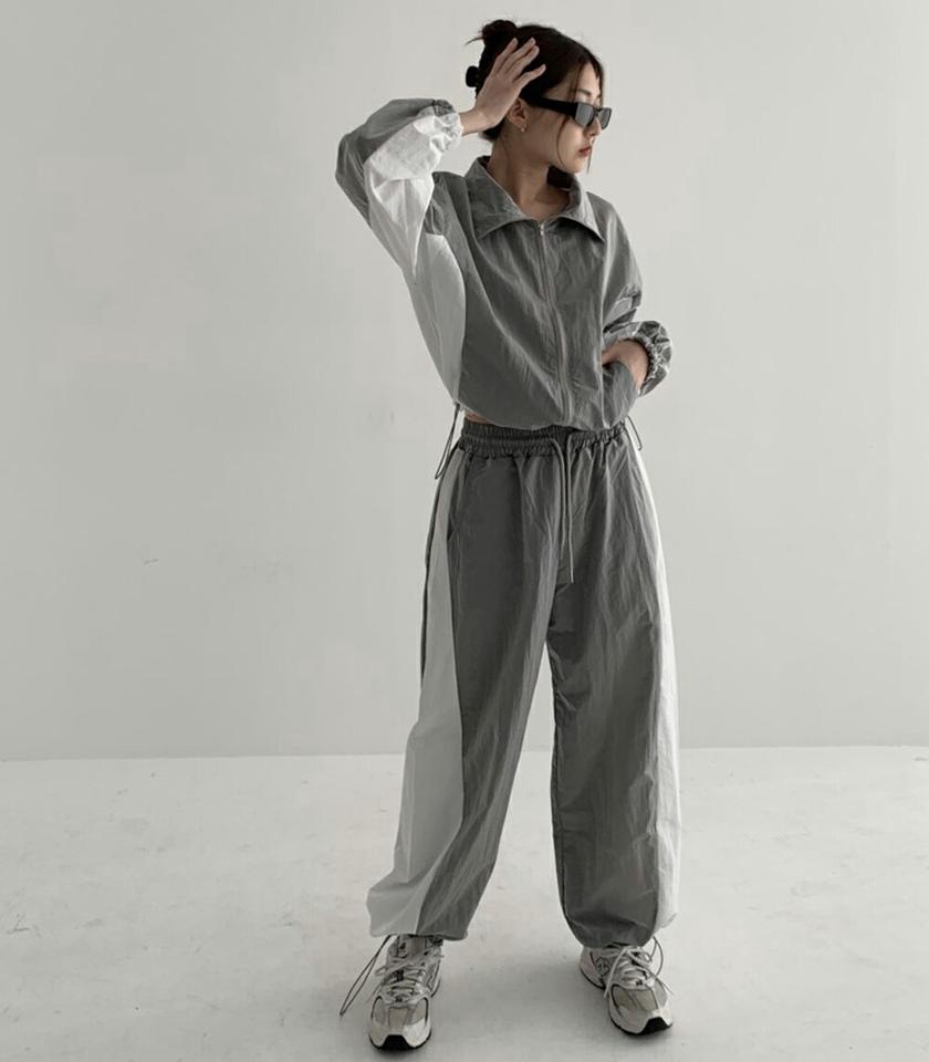 【マラソン特価】2WAY配色ドロストナイロンパンツ・p002630 レディース 【pt】パンツ ロング丈 柄 模様 配色 バイカラー ドロスト ナイロン 2WAY ウエストゴム パラシュート ワイド 春 秋 カジュアル ラフ スポーツ 運動 ストレート ジョガー 韓国ファッション MKT セール