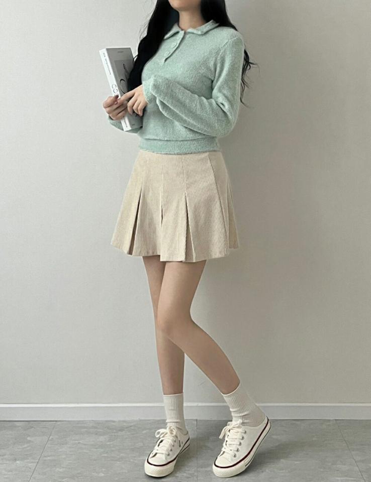 くるみボタンポロカラーTシャツ・p002615 レディース 【tops】トップス Tシャツ 長袖 単色 無地 シンプル ベーシック パステル ポロ襟 秋 冬 かわいい 可愛い キュート ラブリー カジュアル 韓国ファッション MKT