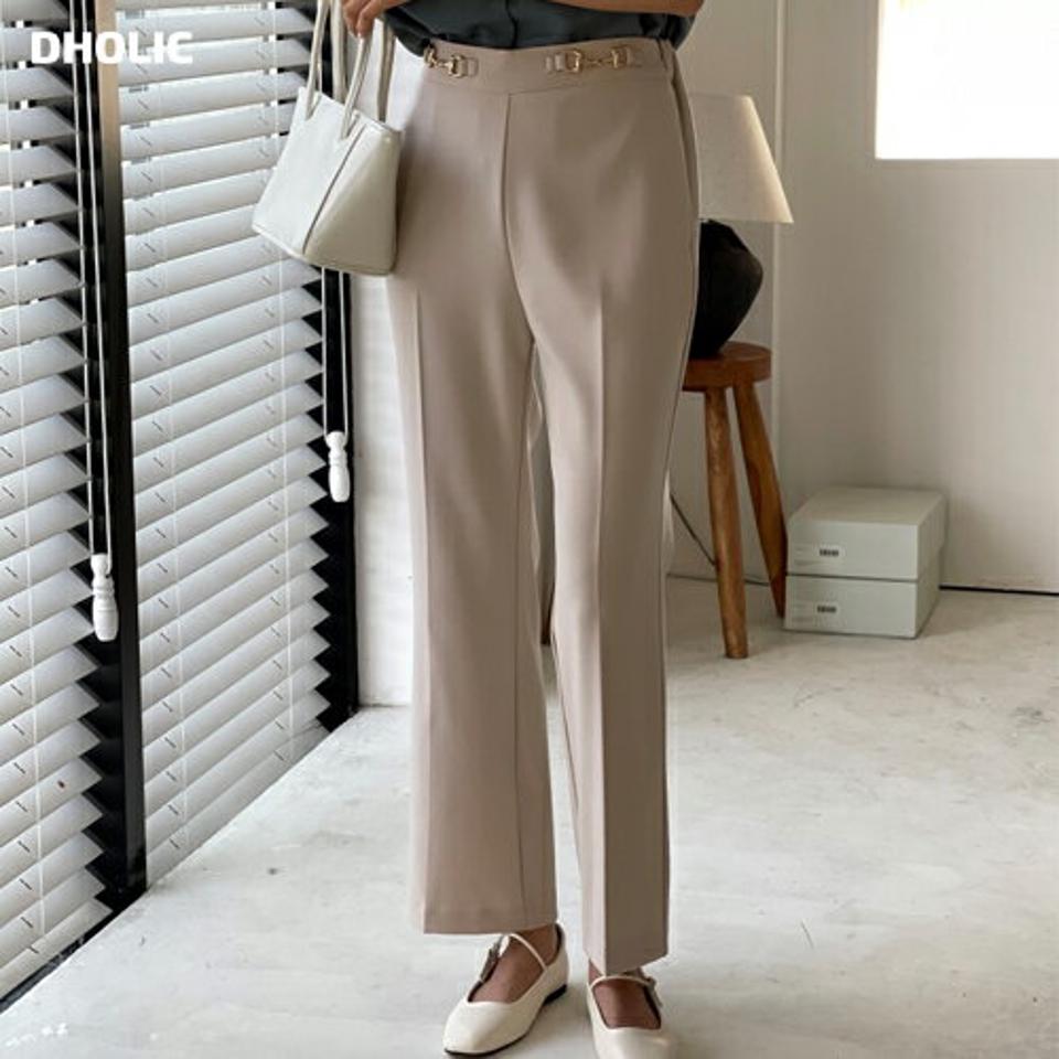 ビットイージースラックス・p002605 レディース 【pt】パンツ ロング丈 スラックス イージー ビット ゴールド 単色 無地 シンプル ベーシック ストレート 春 夏 秋 冬 大人 オフィスカジュアル OL 高級感 ウエストゴム 韓国ファッション MKT