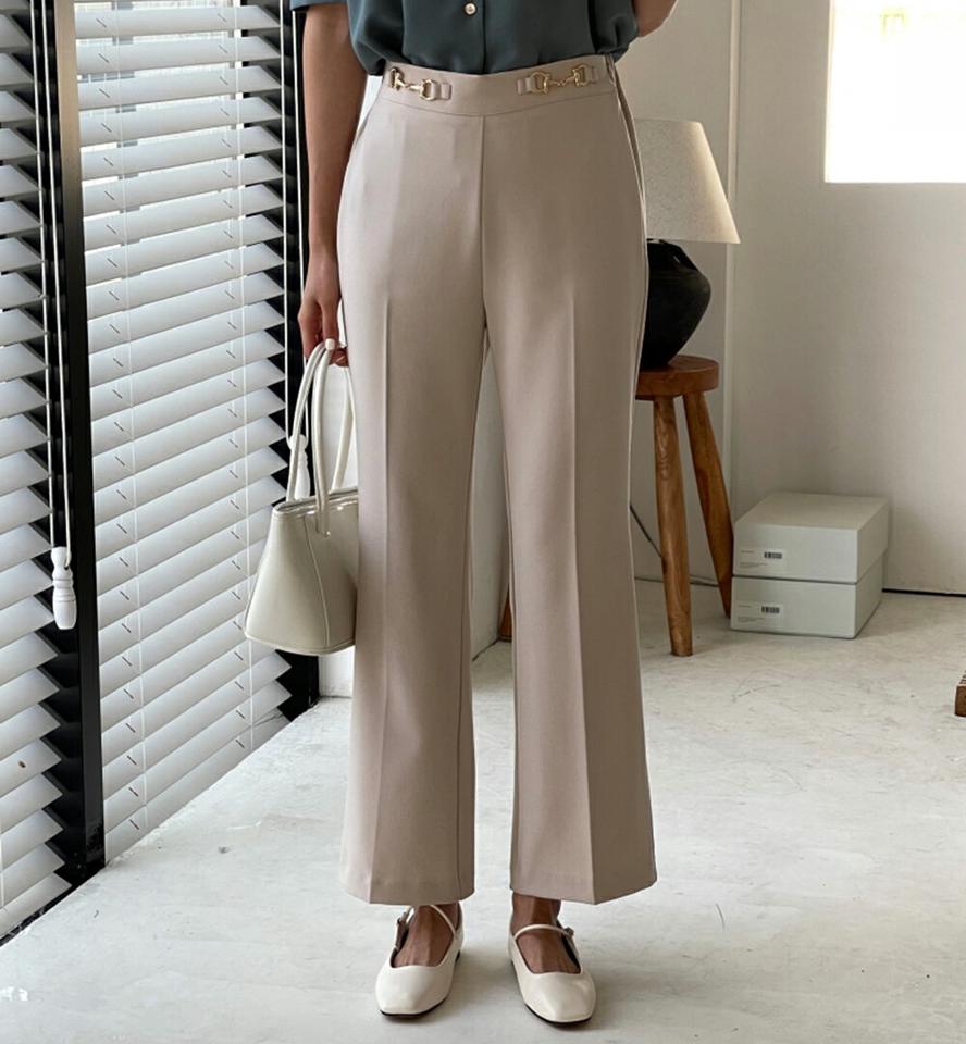 ビットイージースラックス・p002605 レディース 【pt】パンツ ロング丈 スラックス イージー ビット ゴールド 単色 無地 シンプル ベーシック ストレート 春 夏 秋 冬 大人 オフィスカジュアル OL 高級感 ウエストゴム 韓国ファッション MKT