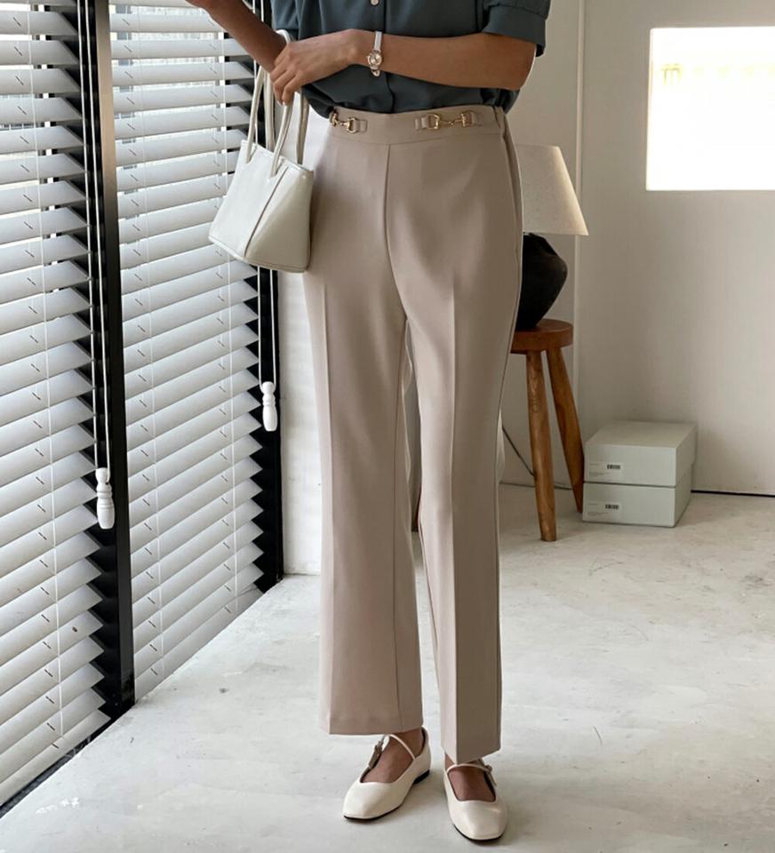 ビットイージースラックス・p002605 レディース 【pt】パンツ ロング丈 スラックス イージー ビット ゴールド 単色 無地 シンプル ベーシック ストレート 春 夏 秋 冬 大人 オフィスカジュアル OL 高級感 ウエストゴム 韓国ファッション MKT