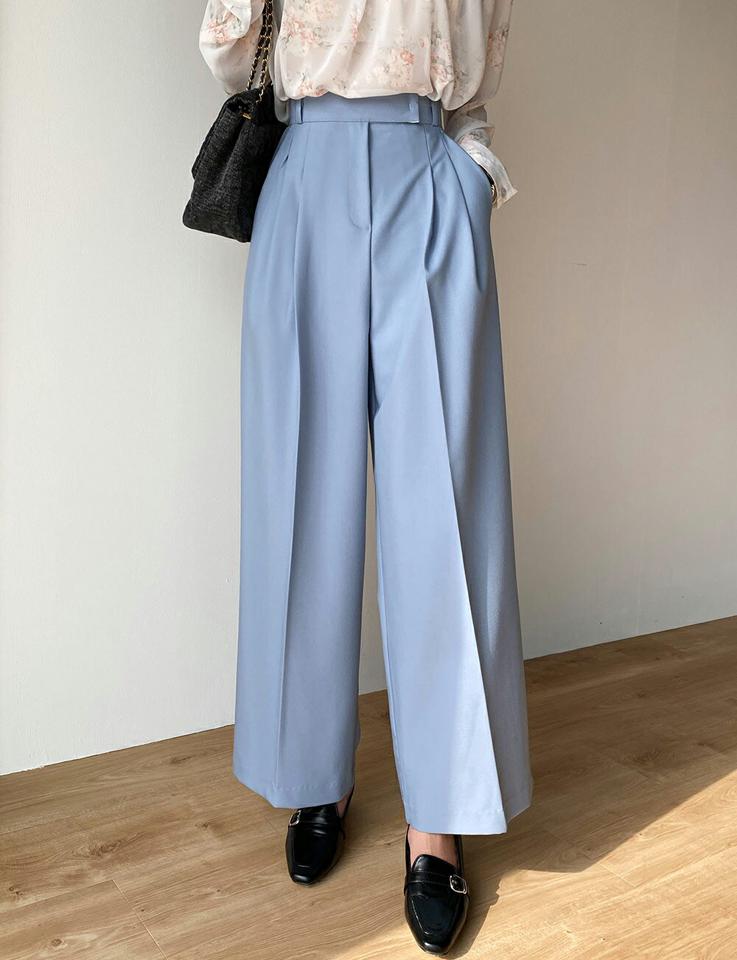 ツータックワイドスラックス・t00725 レディース 【pt】ボトムス ロング ロングパンツ スラックス ワイド ストレート ツータック ハイウエスト フルレングス センタープレス ロング丈 シンプル フェミニン カジュアル 秋 冬 春 韓国ファッション