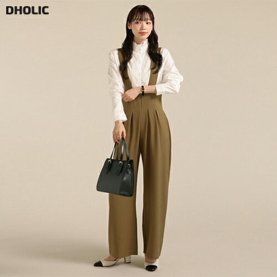サスペンダータックオールインワン・t00447 レディース 【pt】オールインワン パンツ ロング ロング丈 ハイウエストサスペンダー 前後タック ワイド ストレート シンプル カジュアル フェミニン 可愛い かわいい 秋 冬 春 韓国ファッション