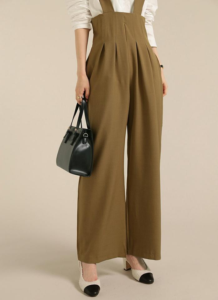 サスペンダータックオールインワン・t00447 レディース 【pt】オールインワン パンツ ロング ロング丈 ハイウエストサスペンダー 前後タック ワイド ストレート シンプル カジュアル フェミニン 可愛い かわいい 秋 冬 春 韓国ファッション