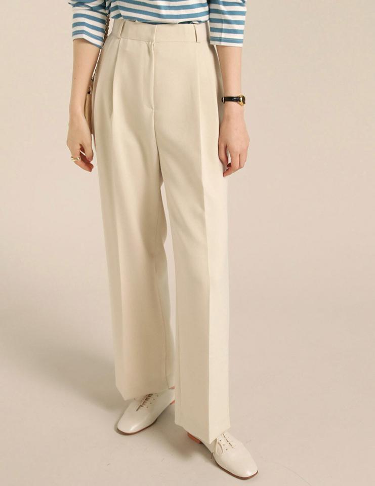 タックイージースラックス・t00437 レディース 【pt】ボトムス ロング ロングパンツ スラックス ツータック センタープレス ハイウエスト ワイド ストレート ロング丈 無地 単色 シンプル フェミニン カジュアル 秋 冬 春 韓国ファッション