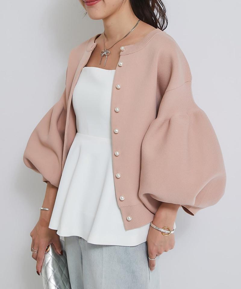 【再販決定！・前後2WAY】パールぽわんとスリーブニットカーディガン