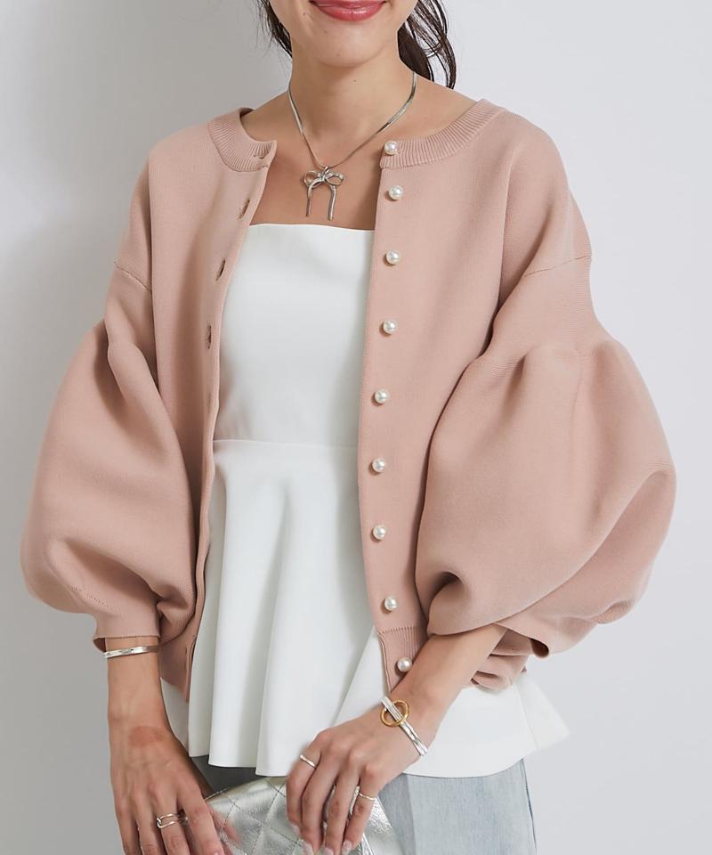 【再販決定！・前後2WAY】パールぽわんとスリーブニットカーディガン