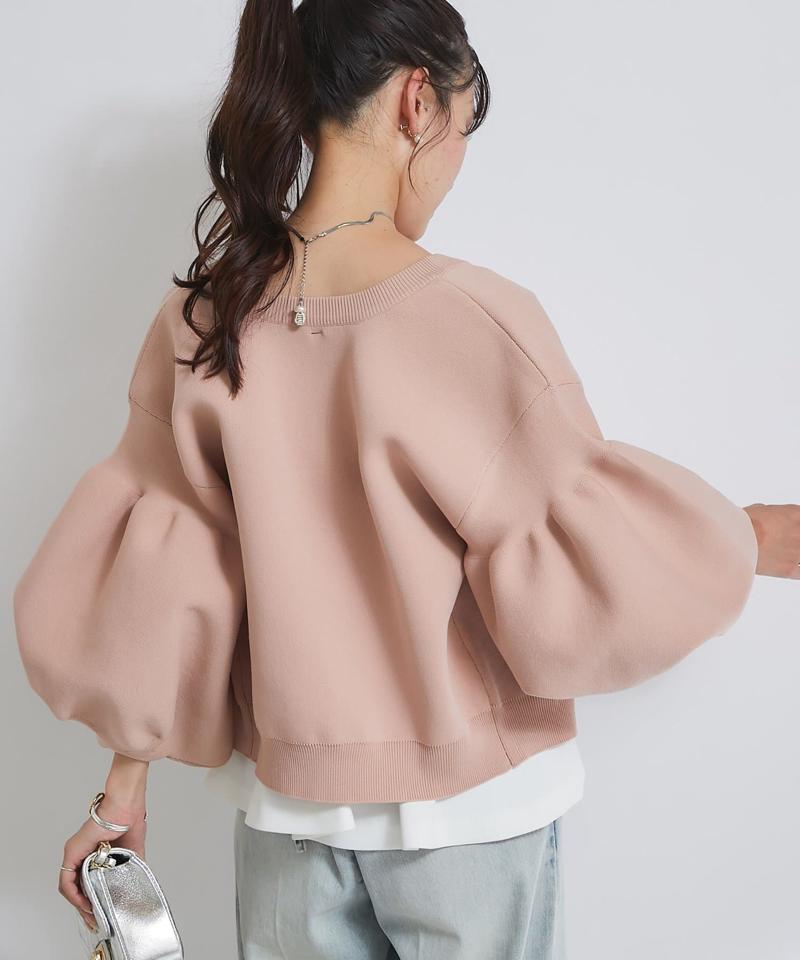 【再販決定！・前後2WAY】パールぽわんとスリーブニットカーディガン