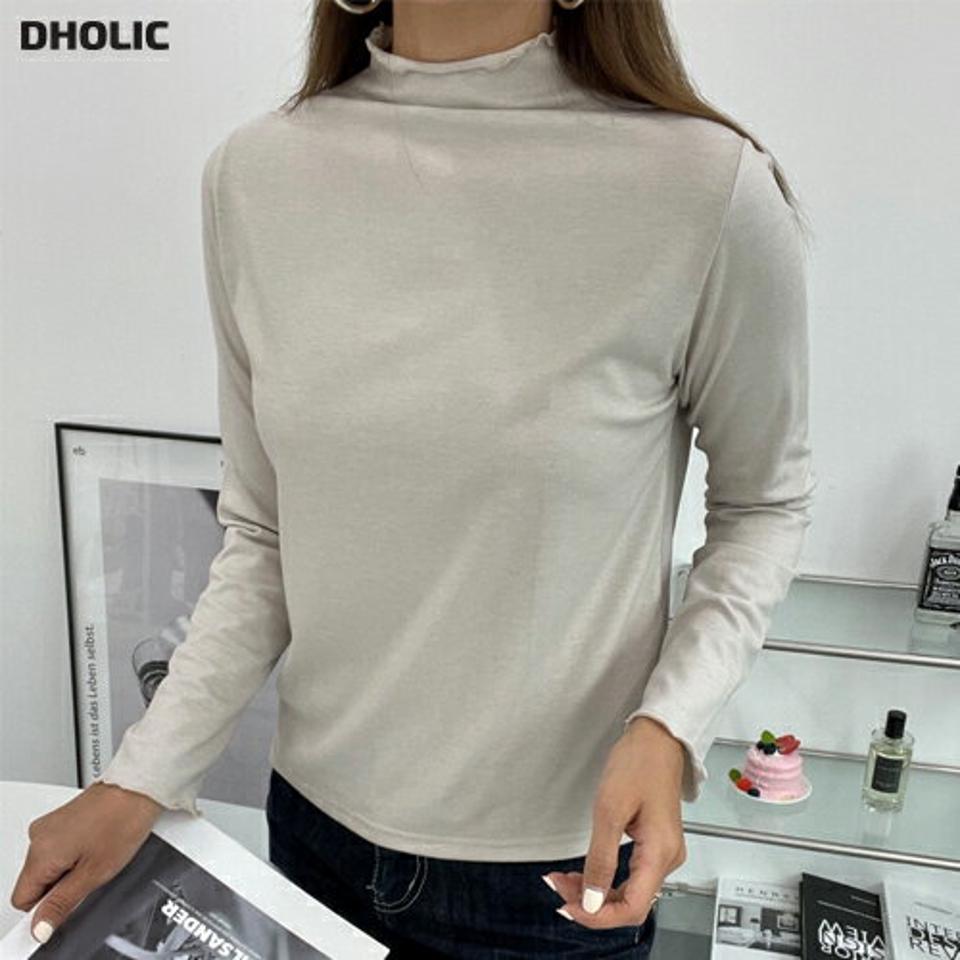 メロウハーフネック長袖Tシャツ・p003100 レディース 【tops】 韓国ファッション トップス Tシャツ ハーフネック 長袖 ロングスリーブ メロウヘム セミクロップド ゆったり 無地 シンプル ベーシック デイリー 大人 薄手 春 夏 カジュアル MKT