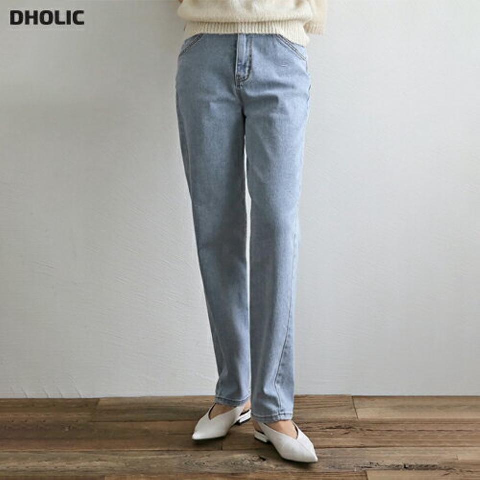 テーパードデニムパンツ・p003099 レディース 【pt】 韓国ファッション ボトムス パンツ テーパードパンツ デニムパンツ ロング丈 ハイウエスト ストレート ウォッシング ライトブルー シンプル ベーシック デイリー カジュアル MKT