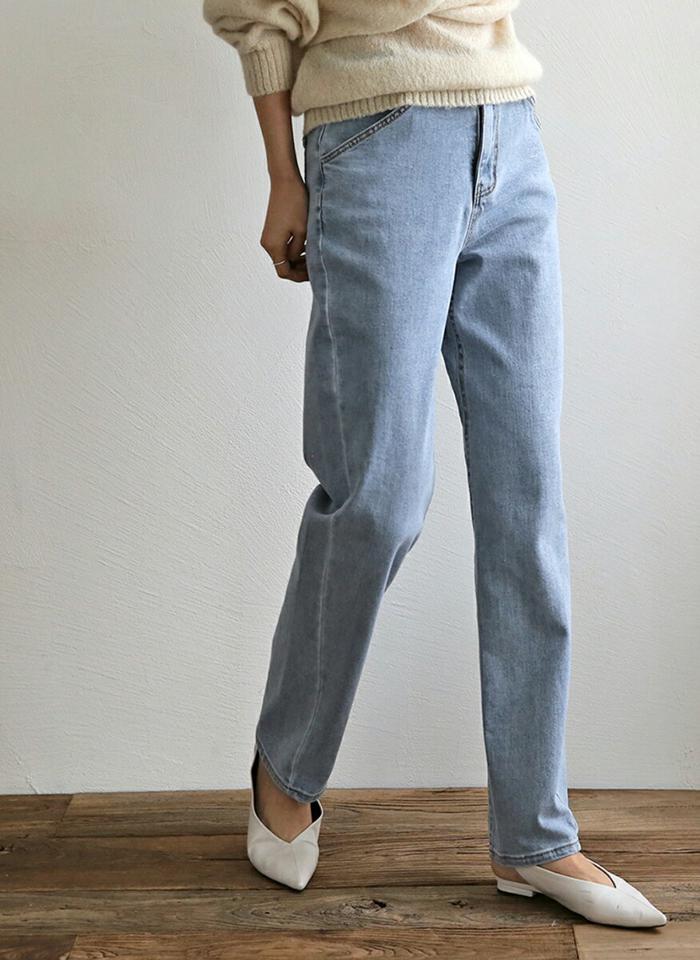 テーパードデニムパンツ・p003099 レディース 【pt】 韓国ファッション ボトムス パンツ テーパードパンツ デニムパンツ ロング丈 ハイウエスト ストレート ウォッシング ライトブルー シンプル ベーシック デイリー カジュアル MKT