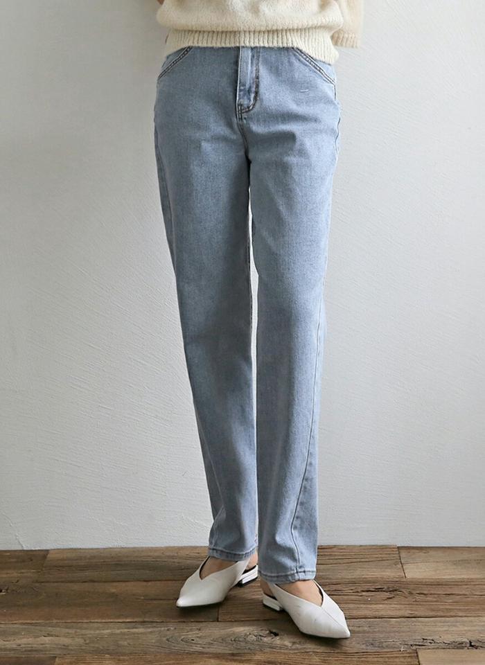 テーパードデニムパンツ・p003099 レディース 【pt】 韓国ファッション ボトムス パンツ テーパードパンツ デニムパンツ ロング丈 ハイウエスト ストレート ウォッシング ライトブルー シンプル ベーシック デイリー カジュアル MKT
