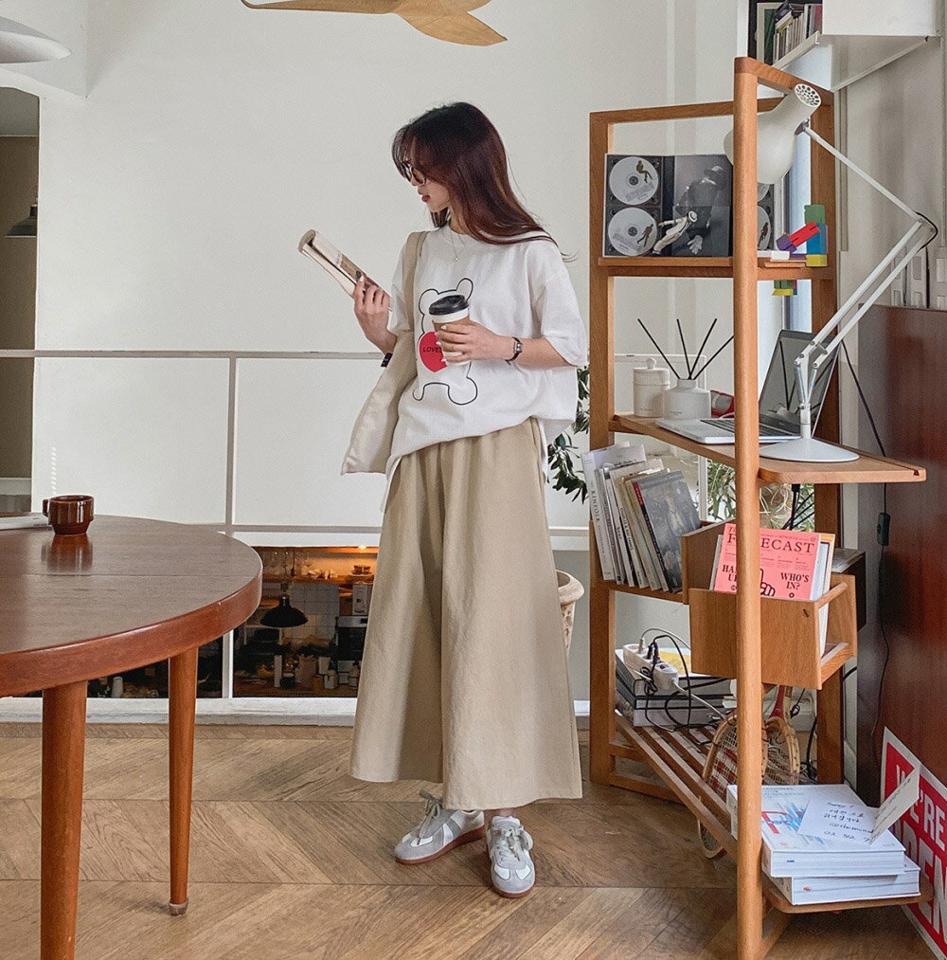 コットンワイドフレアパンツ・p003084 レディース 【pt】 韓国ファッション ボトムス パンツ ロング丈 ハイウエスト ウエストゴム コットン 綿100 ワイド フレア 無地 シンプル ベーシック 大人カジュアル デイリー 春 夏 カジュアル MKT