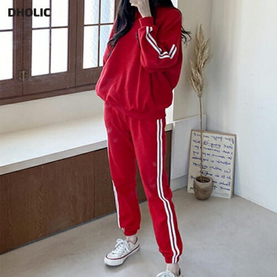 ダブルラインスウェット&ジョガーパンツSET・p003074 レディース 【pt】 韓国ファッション セットアップ ジャージ トレーニング 上下セット トレーナー スウェット 長袖 ジョガーパンツ 2本線 運動 ワンマイルウェア ランニング カジュアル 春 秋 MKT