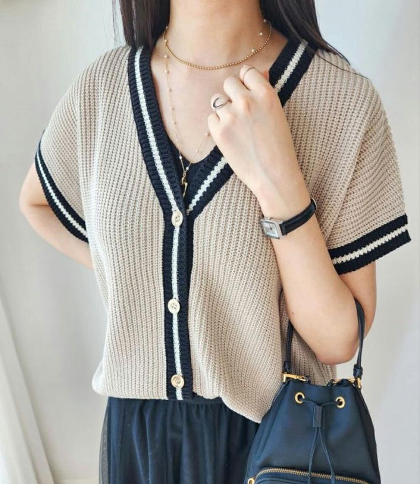 配色ボタンニットベスト・p003070 レディース 【tops】 韓国ファッション トップス ニット ベスト カーディガン キャップスリーブ フレンチスリーブ Vネック オーバーサイズ 大きいサイズ ルーズ カジュアル 春 秋 MKT