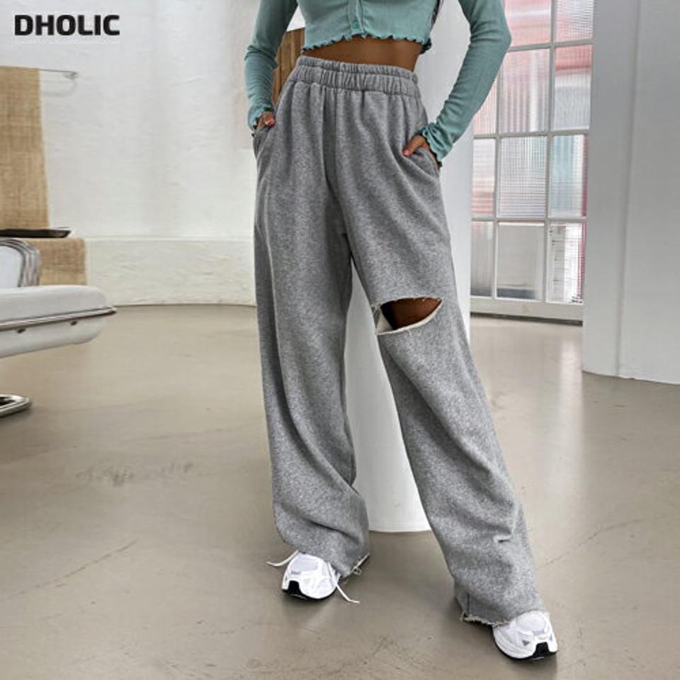 【マラソン特価】ニースリットスウェットパンツ・p003064 レディース 【pt】 韓国ファッション ボトムス パンツ スウェットパンツ ロング丈 フルレングス ハイウエスト 切りっぱなし ニースリット ワイド コットン 無地 ストリート デイリー 春 夏 カジュアル MKT セール