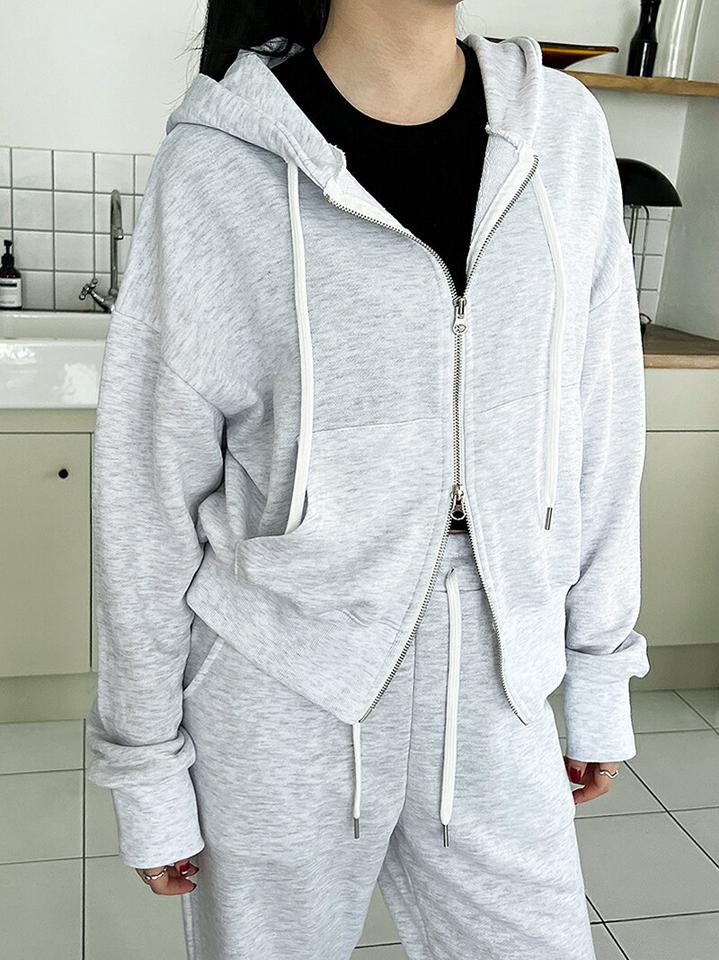 【送料無料】コットンパーカー&ジョガーパンツSET・p003052 レディース 【pt】 韓国ファッション セットアップ パーカー フード ストリング ダブルジップ 長袖 コットン パンツ ジョガー ロング丈 ストリート 無地 ゆったり デイリー 運動 春 夏 MKT