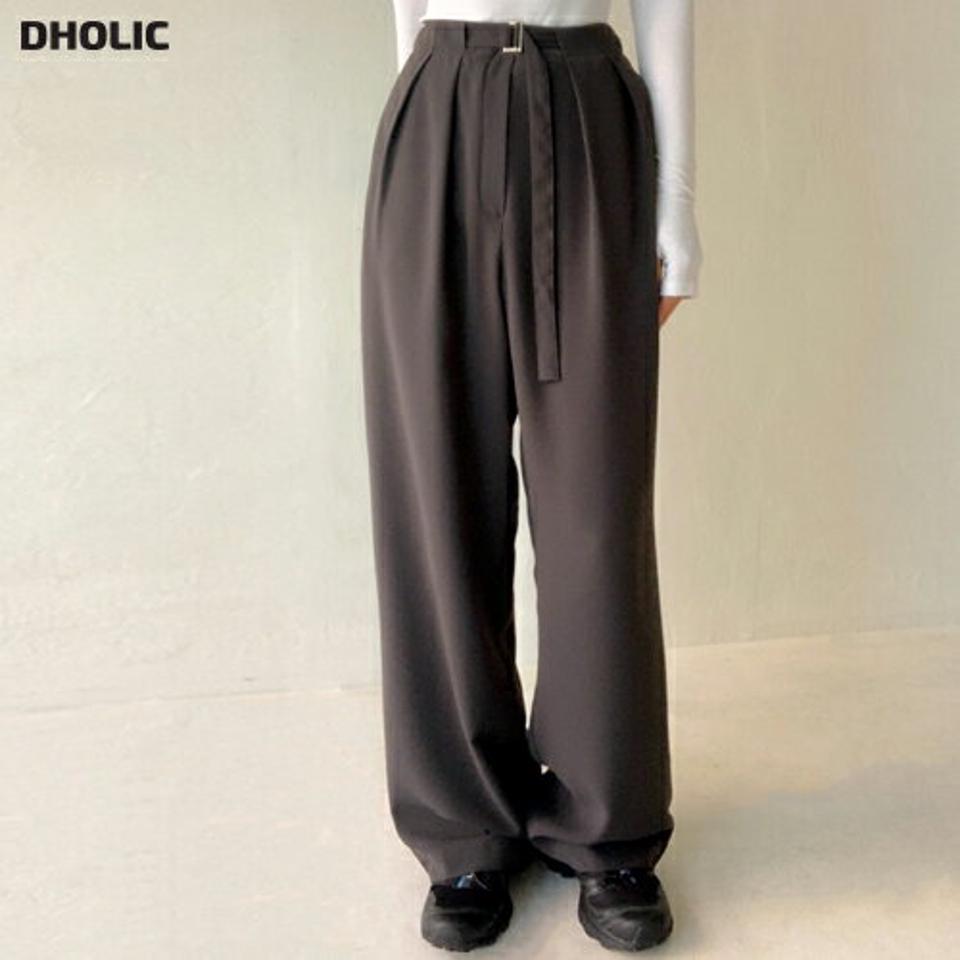 バックルベルトスラックス・p003026 レディース 【pt】 韓国ファッション ボトムス パンツ スラックス ロング丈 フルレングス ハイウエスト バックルベルト タック ワイドフィット 無地 大人カジュアル シンプル モード カジュアル MKT