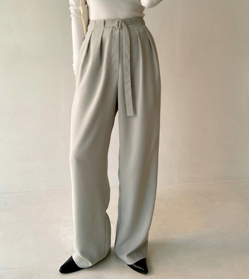 バックルベルトスラックス・p003026 レディース 【pt】 韓国ファッション ボトムス パンツ スラックス ロング丈 フルレングス ハイウエスト バックルベルト タック ワイドフィット 無地 大人カジュアル シンプル モード カジュアル MKT