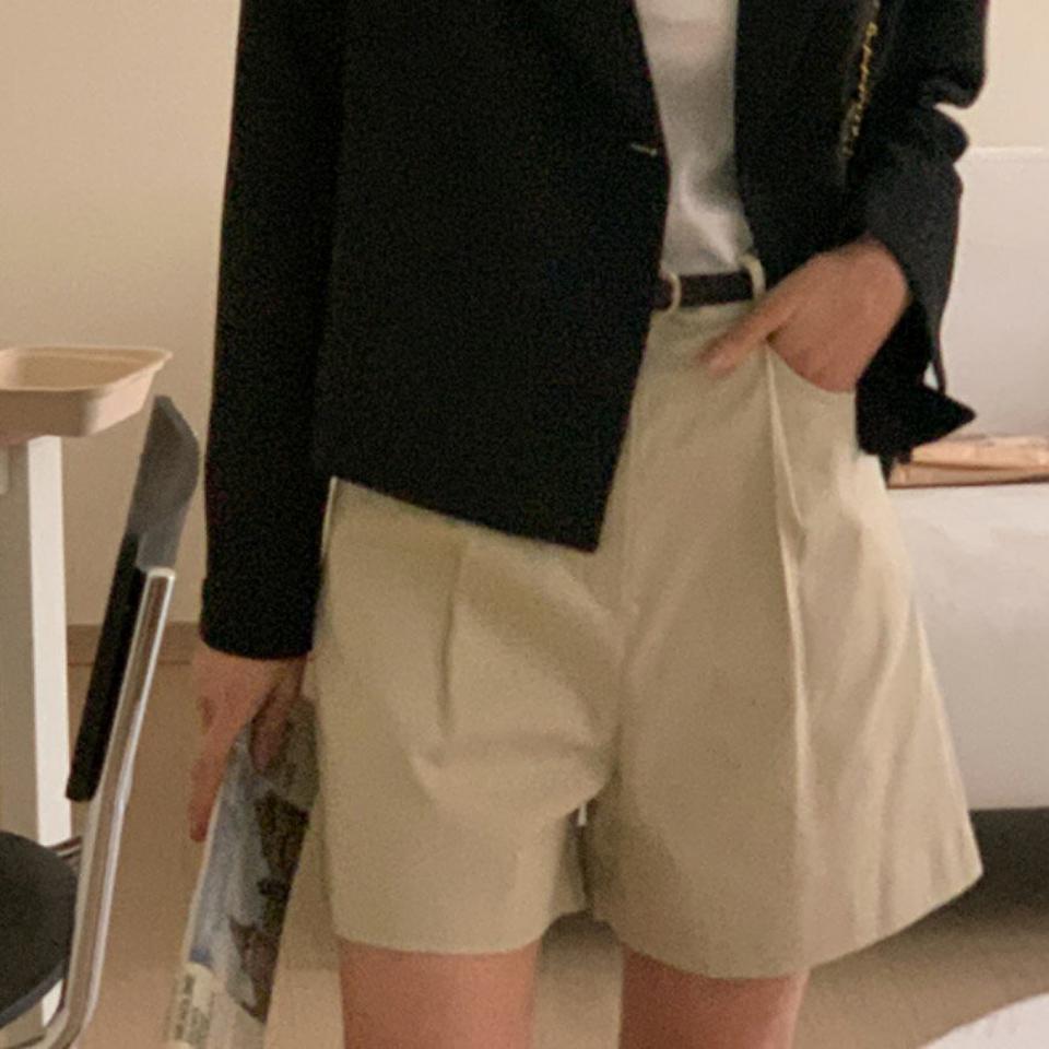 ハイウエストバミューダパンツ・p003023 レディース 【pt】 韓国ファッション ボトムス パンツ バミューダパンツ ハーフパンツ 半ズボン ハイウエスト コットン 綿100 ストレート 無地 シンプル お出かけ デイリー 春 夏 カジュアル MKT