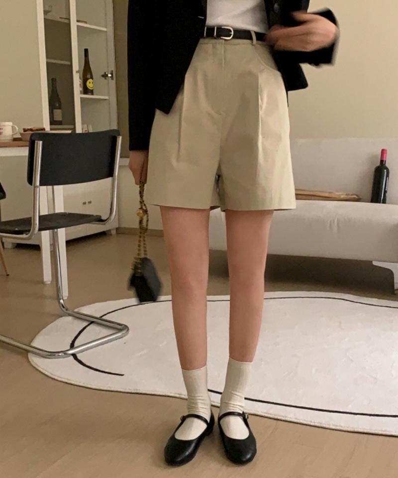 ハイウエストバミューダパンツ・p003023 レディース 【pt】 韓国ファッション ボトムス パンツ バミューダパンツ ハーフパンツ 半ズボン ハイウエスト コットン 綿100 ストレート 無地 シンプル お出かけ デイリー 春 夏 カジュアル MKT