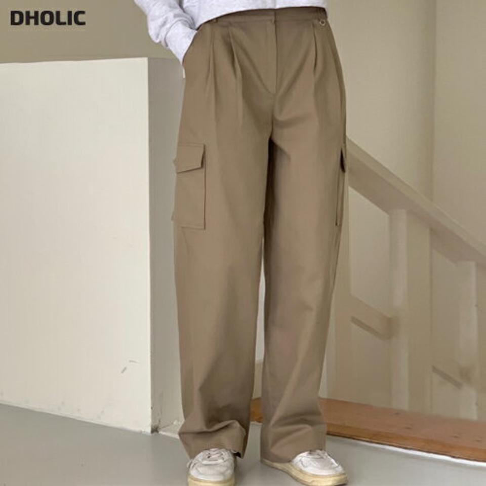 リングコットンカーゴパンツ・p002840 レディース 【pt】 韓国ファッション ボトムス パンツ ロング丈 フルレングス ハイウエスト カーゴパンツ リング コットン 綿100 ワイド 無地 シンプル 大人カジュアル デイリー カジュアル MKT
