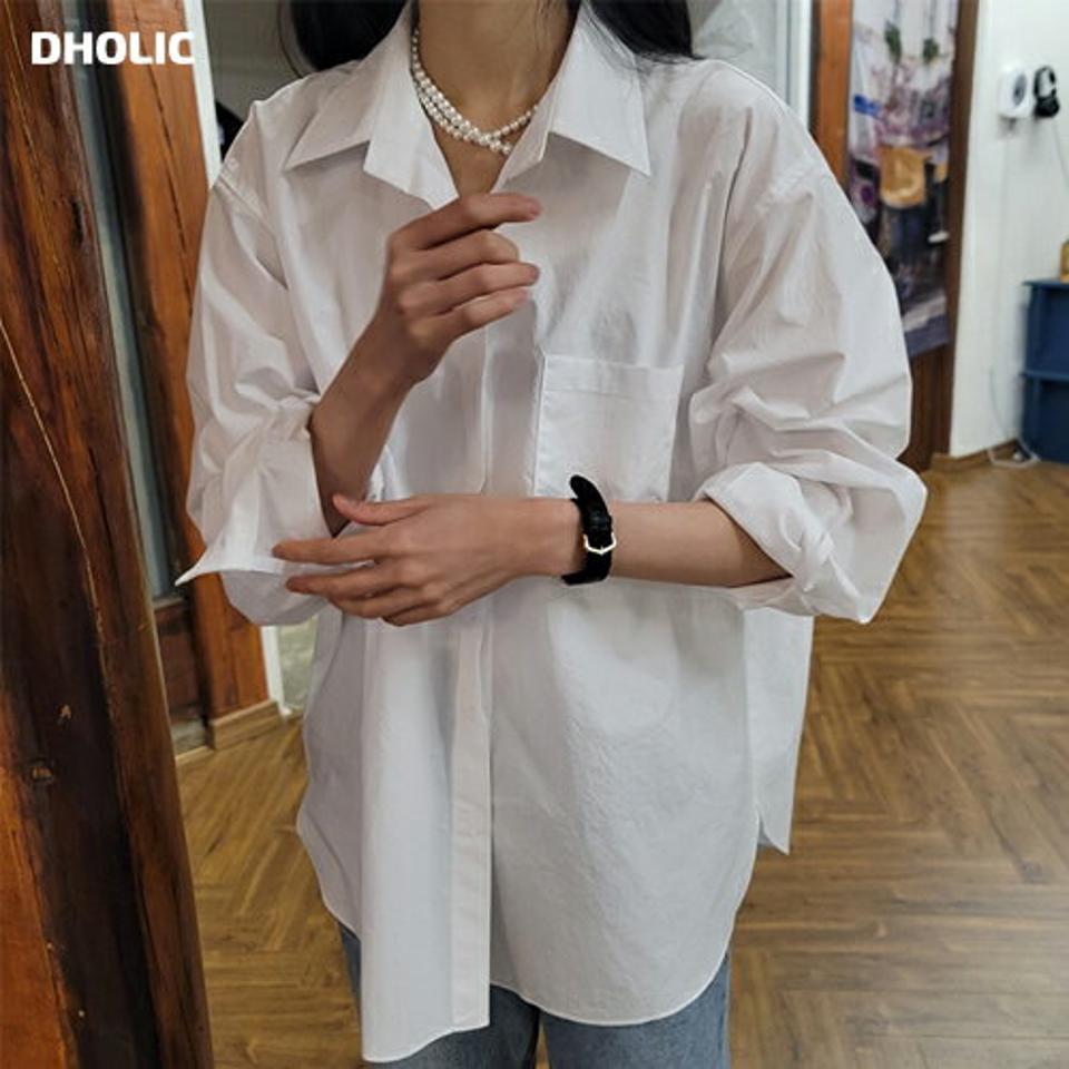 バックボタンコットンシャツ・p002618 レディース 【bl】シャツ トップス 長袖 単色 無地 シンプル ベーシック コットン 綿 バックシャン ボタン ぼたん 秋 冬 カジュアル ラフ ドロップショルダー ルーズ 韓国ファッション MKT