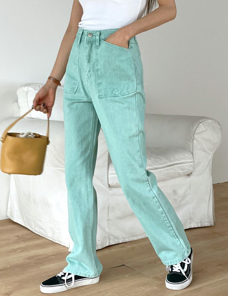 ピグメントポケットワイドパンツ・t00299 レディース 【pt】ボトムス ロング ロングパンツ コットン 綿 ワイド ストレート フルレングス ハイウエスト ロング丈 カラーパンツ 無地 単色 シンプル フェミニン カジュアル 秋 冬 春 韓国ファッション