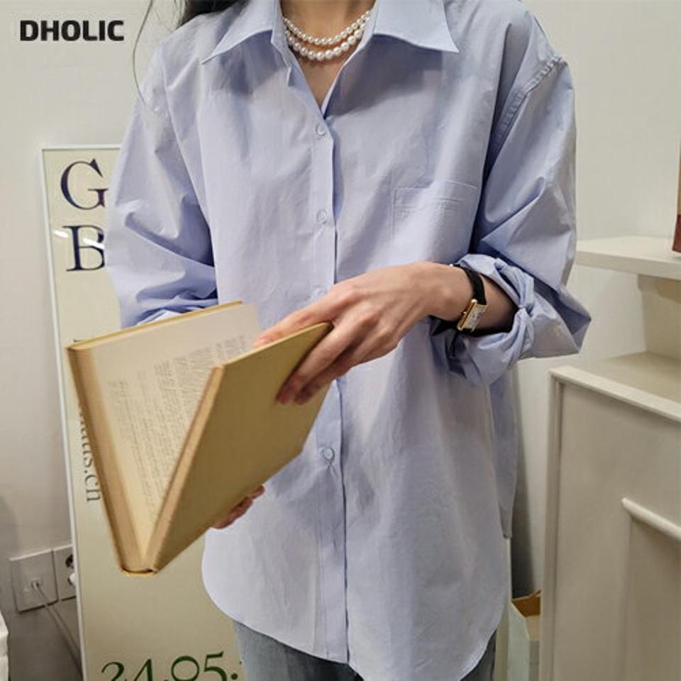 ポケットコットンシャツ・p002688 レディース 【bl】シャツ トップス 長袖 単色 無地 シンプル ベーシック ポケット コットン 綿 パステル 襟 秋 冬 カジュアル ラフ ドロップショルダー ルーズ 韓国ファッション MKT