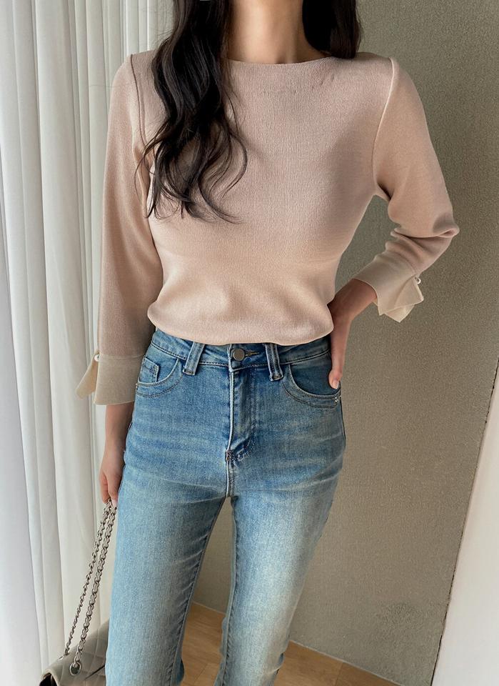 ウール混フェイクパールボートネックニット・b00201 レディース 【tops】トップス ニット ボートネック 7分袖 フェイクパール 配色 ウール混 スリットディテール 大人 シンプル カジュアル フェミニン 可愛い かわいい 秋 冬 春 韓国ファッション