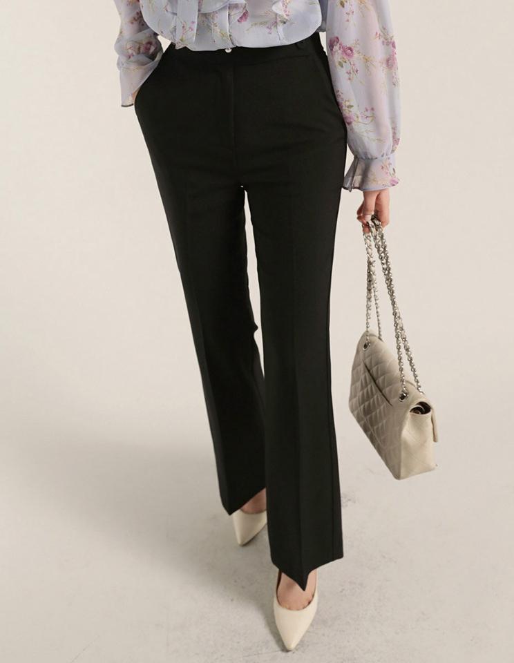 くるみツーボタンフレアスラックス・t00218 レディース 【pt】ボトムス ロング ロングパンツ スラックス センタープレス フレア くるみボタン ハイウエスト ロング丈 無地 単色 シンプル フェミニン カジュアル 秋 冬 春 韓国ファッション