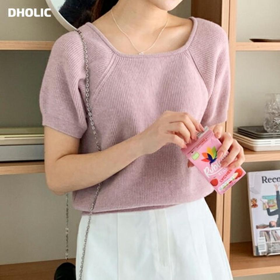スクエアラグラン半袖ニット・p002743 レディース 【tops】トップス ニット 半袖 単色 無地 シンプル ベーシック ラグラン スクエアネック 鎖骨 デコルテ パステル 春 夏 かわいい 可愛い キュート 韓国ファッション MKT