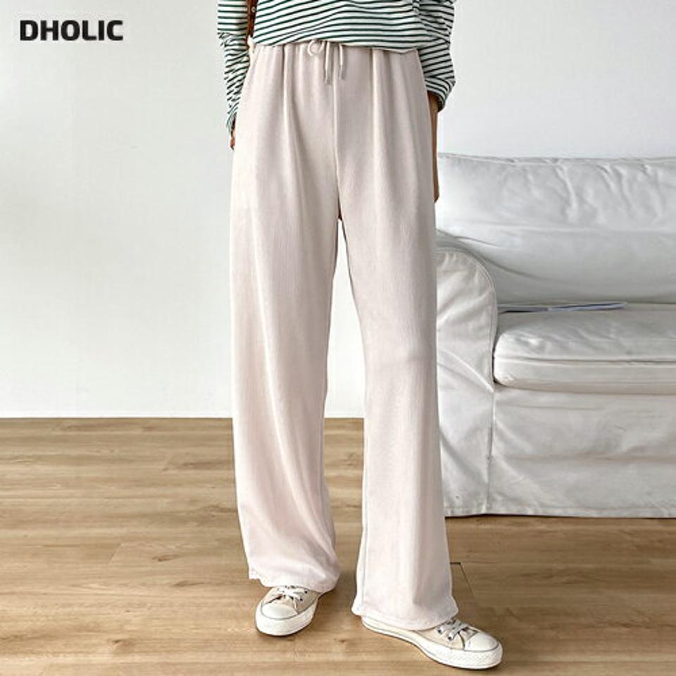 ドロストリブイージーワイドパンツ・t00301 レディース 【pt】ボトムス ロング ロングパンツ リブ ウエストゴム ワイド ハイウエスト フルレングス ストレート ロング丈 無地 単色 シンプル フェミニン カジュアル 秋 冬 春 韓国ファッション