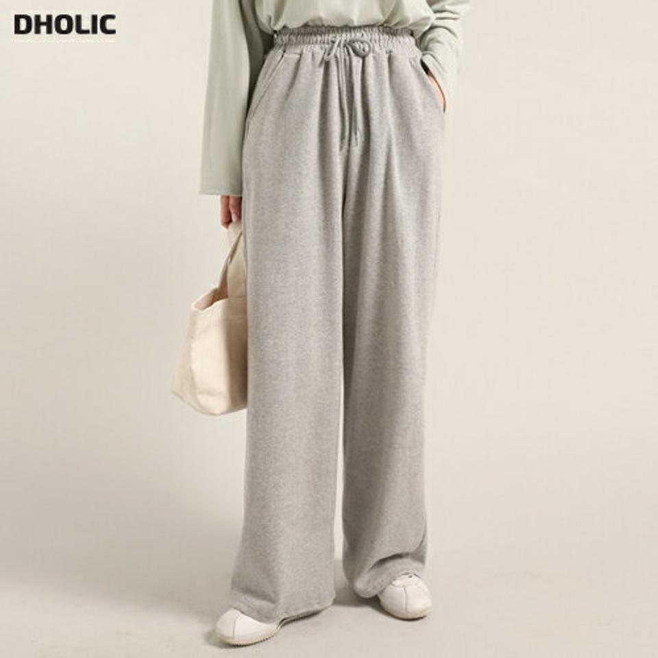 ストリング付スウェットワイドパンツ・t00219 レディース 【pt】ボトムス ロング ロングパンツ リブ ハイウエスト スウェット生地 ストレート ワイド ワンマイルウェア ロング丈 無地 単色 シンプル フェミニン カジュアル 秋 冬 春 韓国ファッション