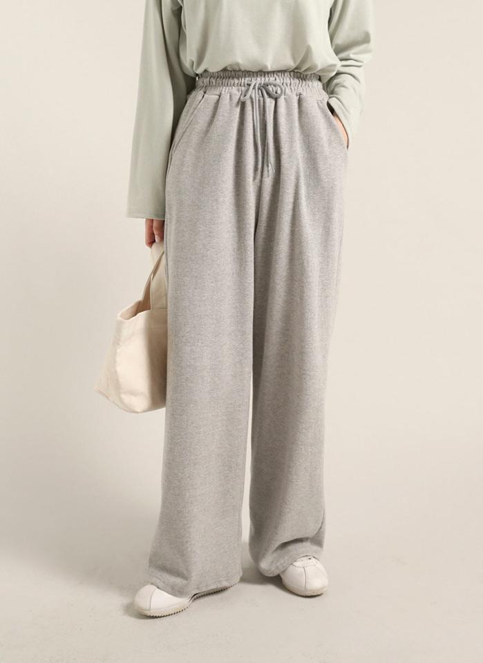 ストリング付スウェットワイドパンツ・t00219 レディース 【pt】ボトムス ロング ロングパンツ リブ ハイウエスト スウェット生地 ストレート ワイド ワンマイルウェア ロング丈 無地 単色 シンプル フェミニン カジュアル 秋 冬 春 韓国ファッション