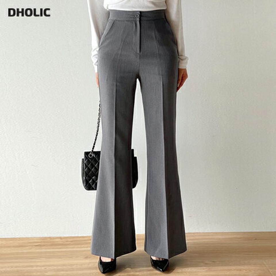 【マラソン特価】くるみボタンフレアスラックス・t00449 レディース 【pt】ボトムス ロング ロングパンツ スラックス センタープレス ヒップダーツ スリム フレア ハイウエスト ロング丈 無地 単色 シンプル フェミニン カジュアル 秋 冬 春 韓国ファッション