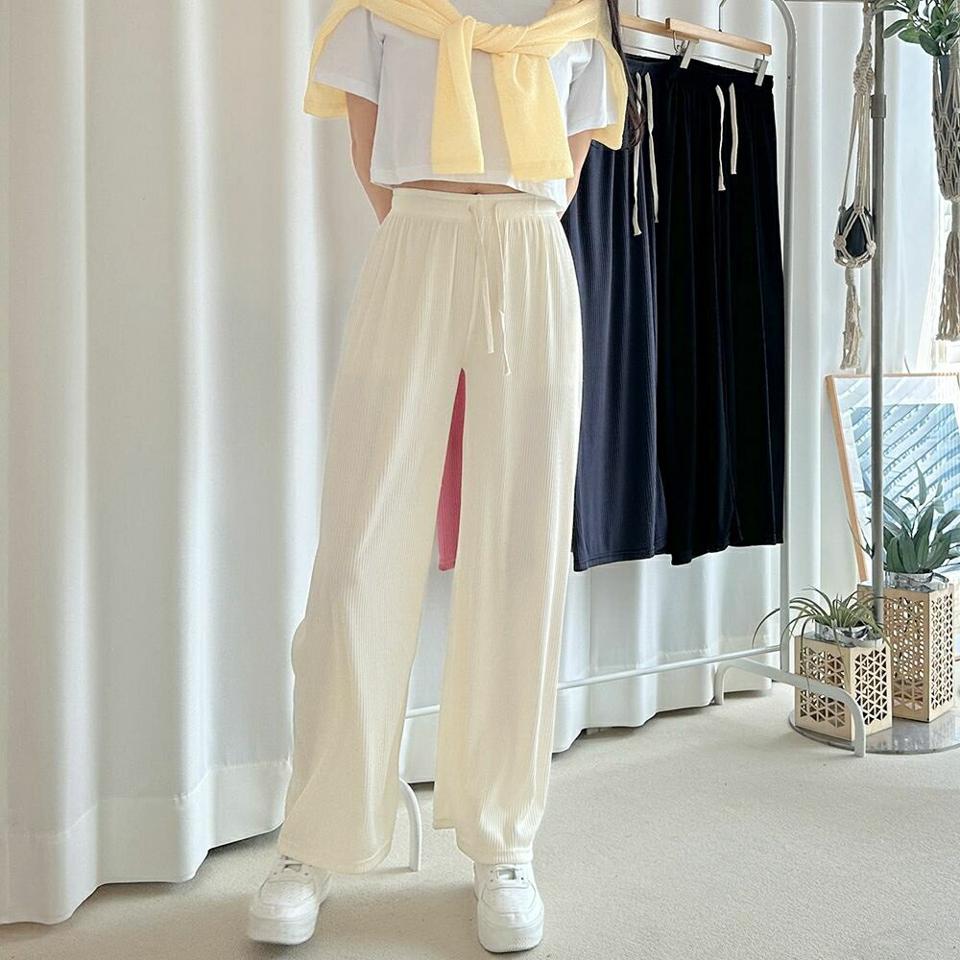 ドロストイージーリブワイドパンツ・p002887 レディース 【pt】パンツ ロング丈 ワイド 単色 無地 シンプル ベーシック ドロスト イージー ウエストゴム ワイド リブ 秋 冬 春 夏 カジュアル ラフ ゆったり 楽ちん 韓国ファッション MKT