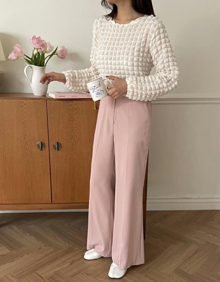 イージーワイドスラックス・p002873 レディース 【pt】 韓国ファッション ボトムス パンツ ワイド セミブーツカット セミフレア 無地 とろみ 仕事 オフィス 職場 無地 ピンク パステルカラー カジュアル 春 秋 MKT