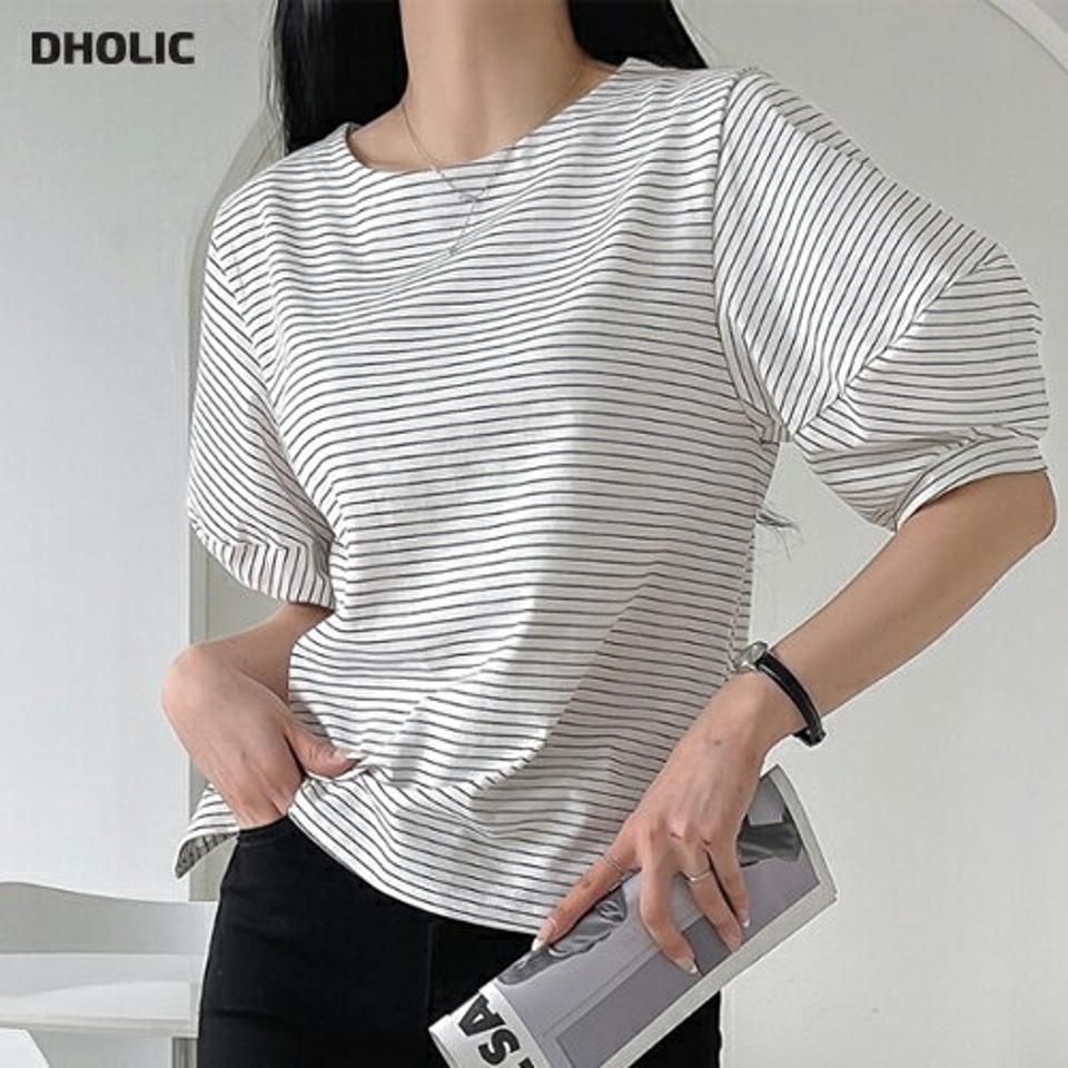 【10%OFF】バルーン5分袖ボーダーTシャツ・p003078 レディース 【tops】トップス Tシャツ 半袖 5分袖 五分袖 柄 模様 ボーダー バルーン袖 ボリューム袖 春 夏 カジュアル かわいい 可愛い キュート 韓国ファッション MKT kw
