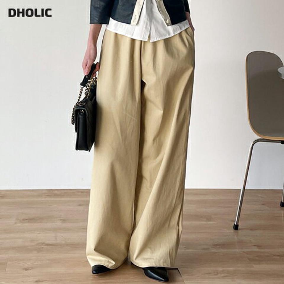 コットンイージーワイドパンツ・t00227 レディース 【pt】ボトムス ロング ロングパンツ ウエストゴム ワイド ハイウエスト コットン 綿 ロング丈 無地 単色 シンプル フェミニン カジュアル 春 秋 韓国ファッション