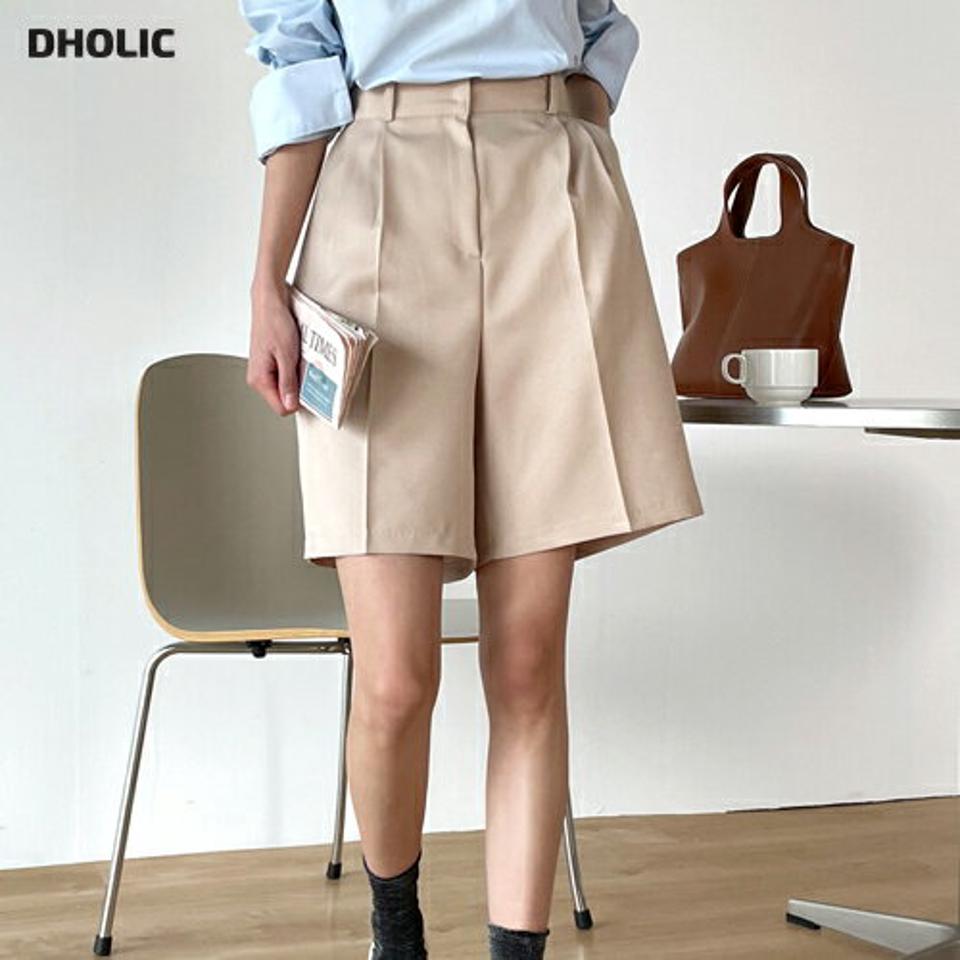 ツータックハーフスラックス・t00223 レディース 【pt】ボトムス ショート ショートパンツ スラックス ツータック ワイド センタープレス ハイウエスト ハーフ丈 シンプル フェミニン カジュアル 可愛い かわいい 春 秋 韓国ファッション