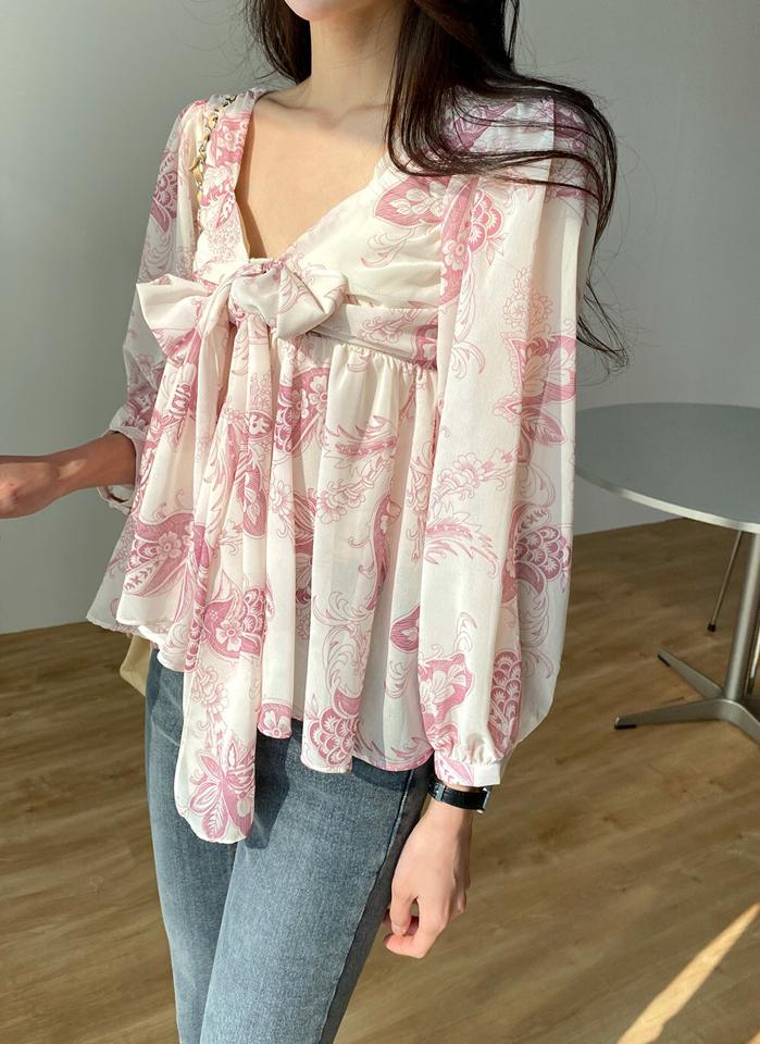 【10%OFF】ストラップ付2WAY花柄シフォンブラウス・t00472 レディース 【bl】トップス ブラウス スクエアネック ダイヤモンドネック 長袖 ストラップ 花柄 フローラル フラワー シンプル かわいい 可愛い カジュアル フェミニン 春 秋 韓国ファッション KWセール