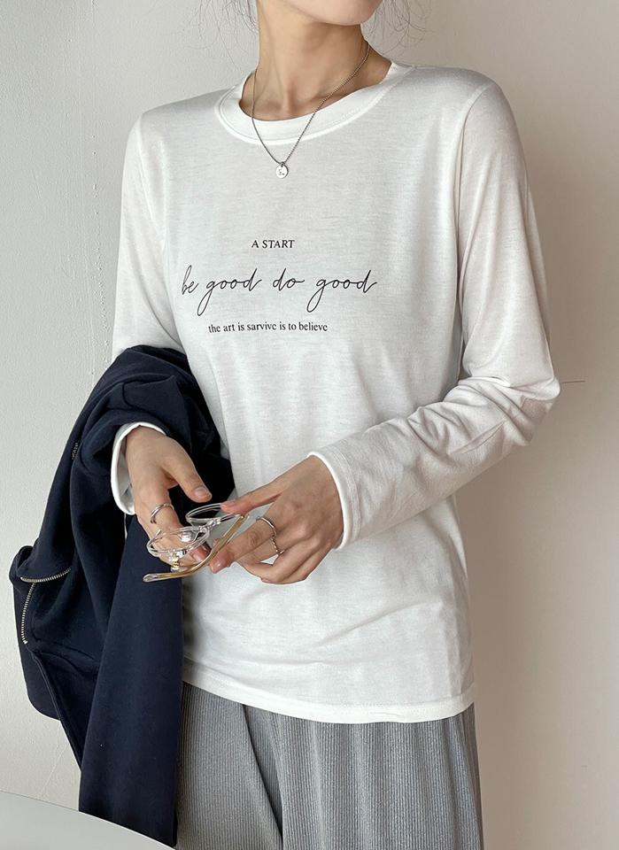 【10%OFF】be good do good長袖Tシャツ・t00741 レディース 【tops】トップス Tシャツ ラウンドネック 長袖 レタリング ロゴ 大人 シンプル フェミニン カジュアル かわいい 可愛い シック 春 秋 韓国ファッション kw