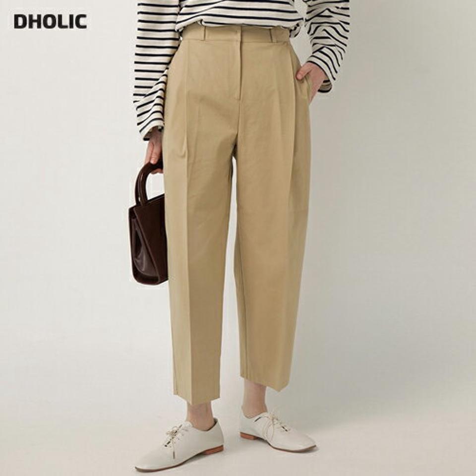 タックコットンスラックス・t00773 レディース 【pt】ボトムス ロング ロングパンツ スラックス ハイウエスト ワイド テーパード フルレングス ワンタック コットン 綿 ロング丈 無地 単色 シンプル フェミニン カジュアル 春 秋 韓国ファッション