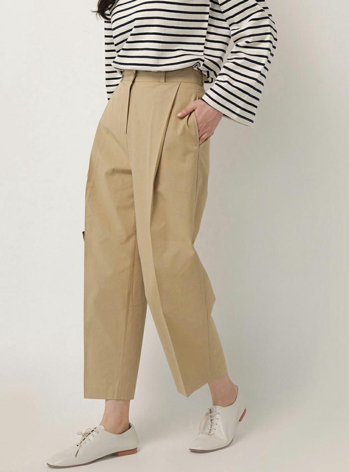 タックコットンスラックス・t00773 レディース 【pt】ボトムス ロング ロングパンツ スラックス ハイウエスト ワイド テーパード フルレングス ワンタック コットン 綿 ロング丈 無地 単色 シンプル フェミニン カジュアル 春 秋 韓国ファッション