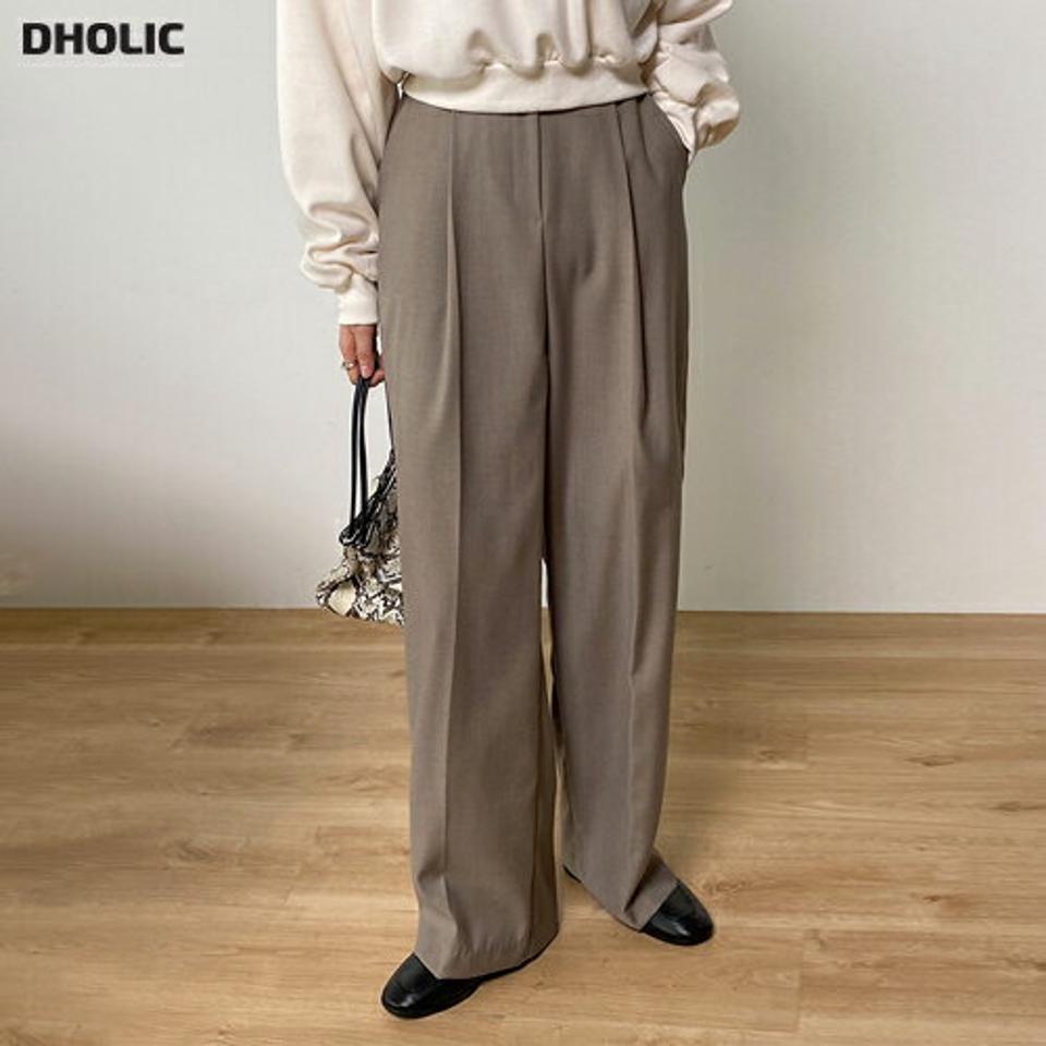ワンタックワイドスラックス・t00775 レディース 【pt】ボトムス ロング ロングパンツ スラックス ハイウエスト ワイド ストレート ワンタック ベルトループ付 ロング丈 無地 単色 シンプル フェミニン カジュアル 春 秋 韓国ファッション