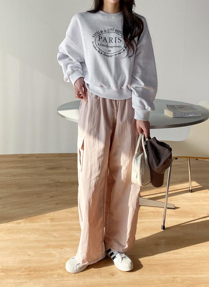 ナイロンドロストカーゴパンツ・t00482 レディース 【pt】ボトムス ロング ロングパンツ カーゴパンツ ドローストリング ワイド ストレート ハイウエスト ウエストゴム フラップポケット ロング丈 カジュアル フェミニン 春 秋 韓国ファッション