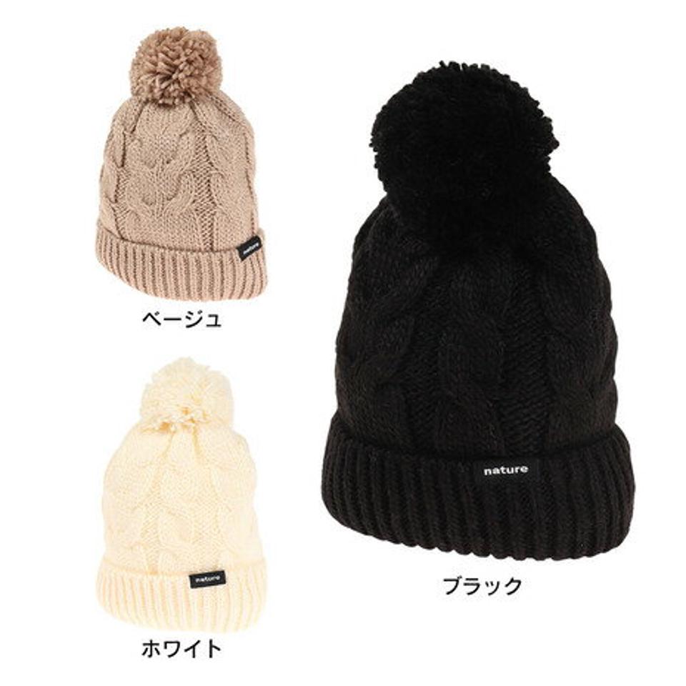 エアボーン（ARBN）（レディース）帽子 ニット帽 ポンポン NATURE POM ニットキャップ ブラック AB33WC1389