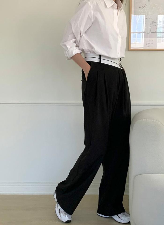 ウール混配色ウエストスラックス・p003318 レディース 【pt】パンツ ロング丈 スラックス 配色 柄 模様 ユニーク ウール混 個性的 ワイド ストレート タック 秋 冬 モード かっこいい 韓国ファッション MKT