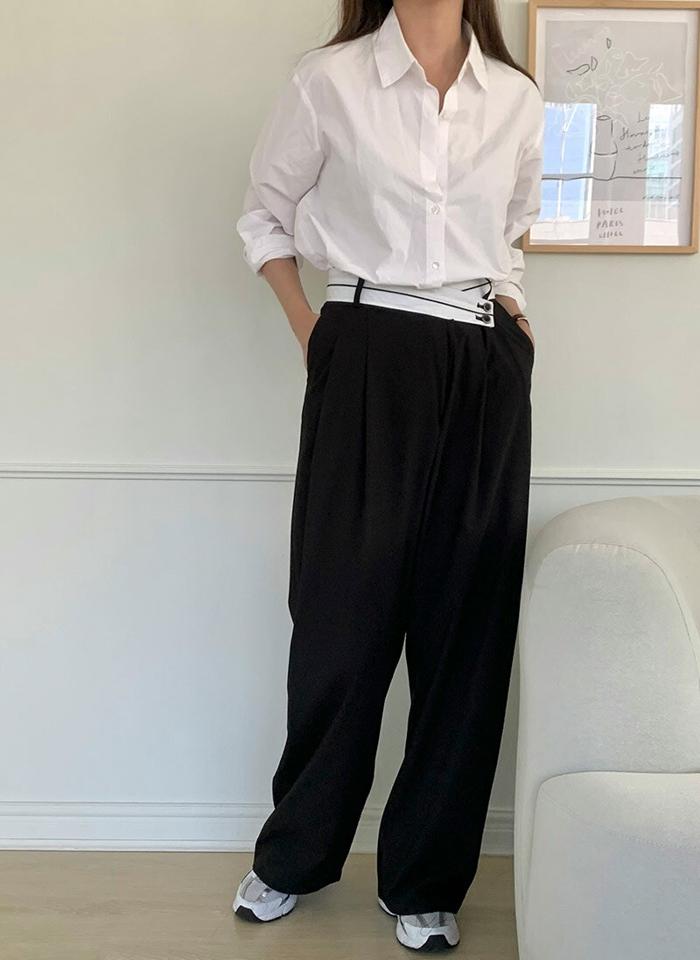 ウール混配色ウエストスラックス・p003318 レディース 【pt】パンツ ロング丈 スラックス 配色 柄 模様 ユニーク ウール混 個性的 ワイド ストレート タック 秋 冬 モード かっこいい 韓国ファッション MKT